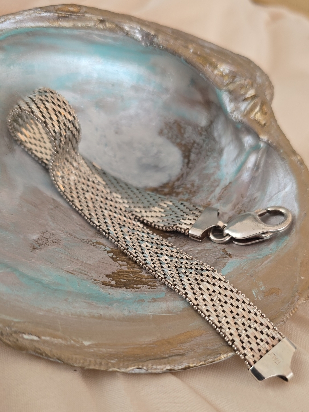 Heavy Italian 925 Sterling Silver Riccio Woven Bracelet 28.9g